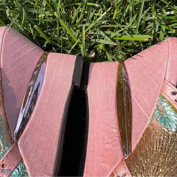 Floral Jeweled Pink Wedges Gail Womens Size 6.5 EUC - Picture 12 of 13